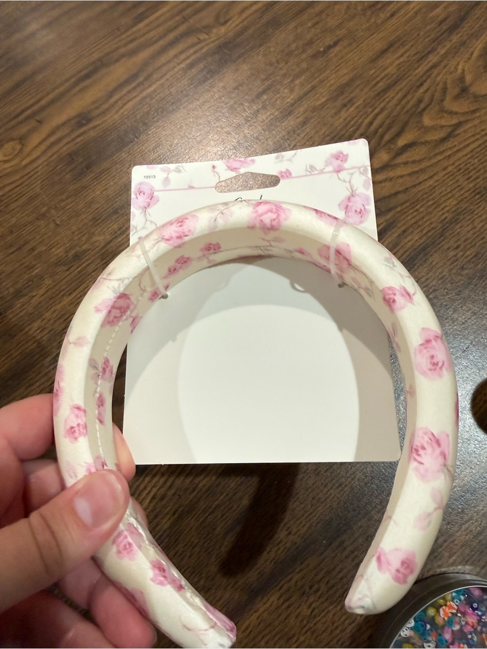 LoveShackFancy Cream Headband with Pink Rose Print